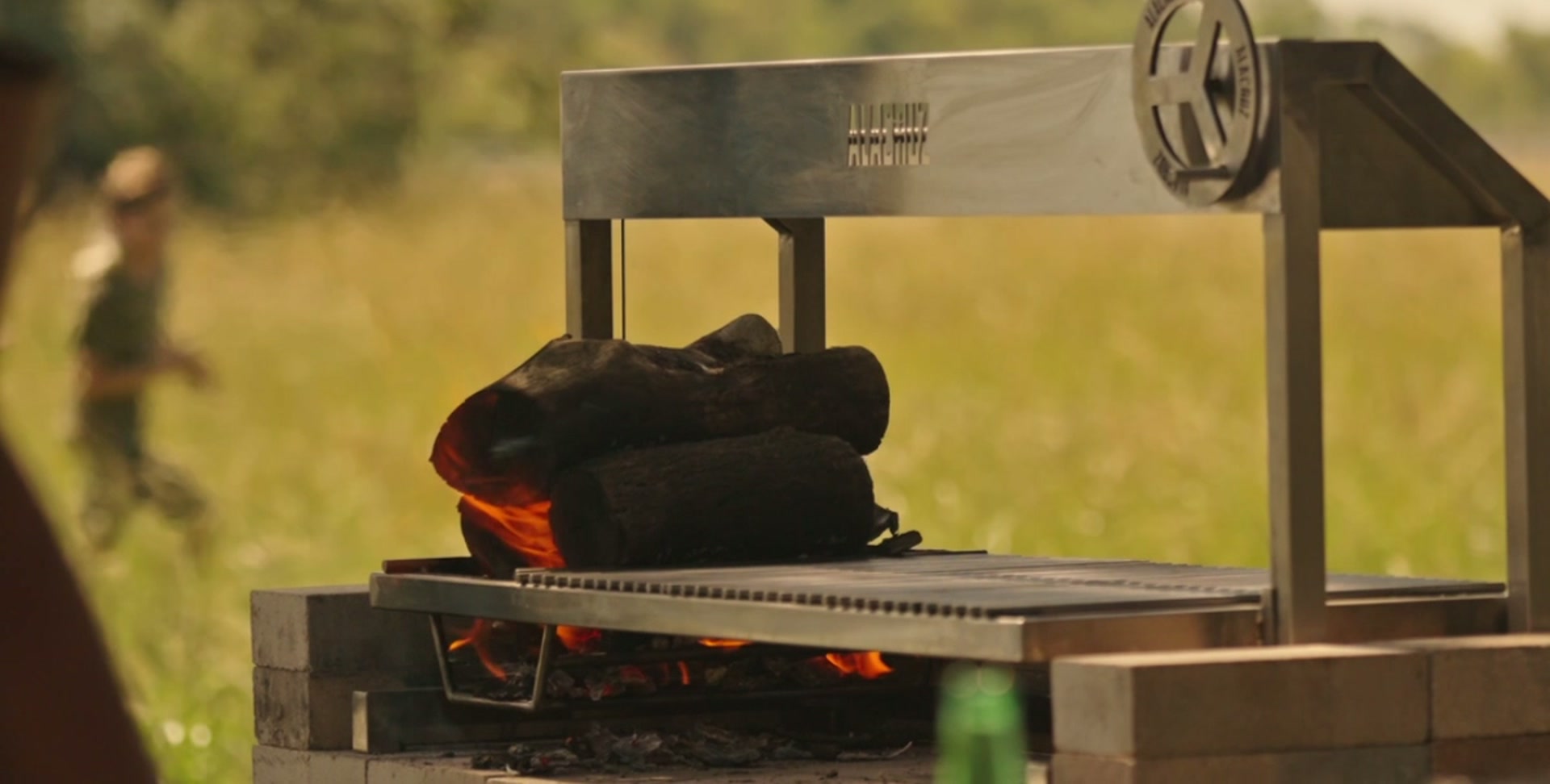 Meat cooking over the grate on an open fire
